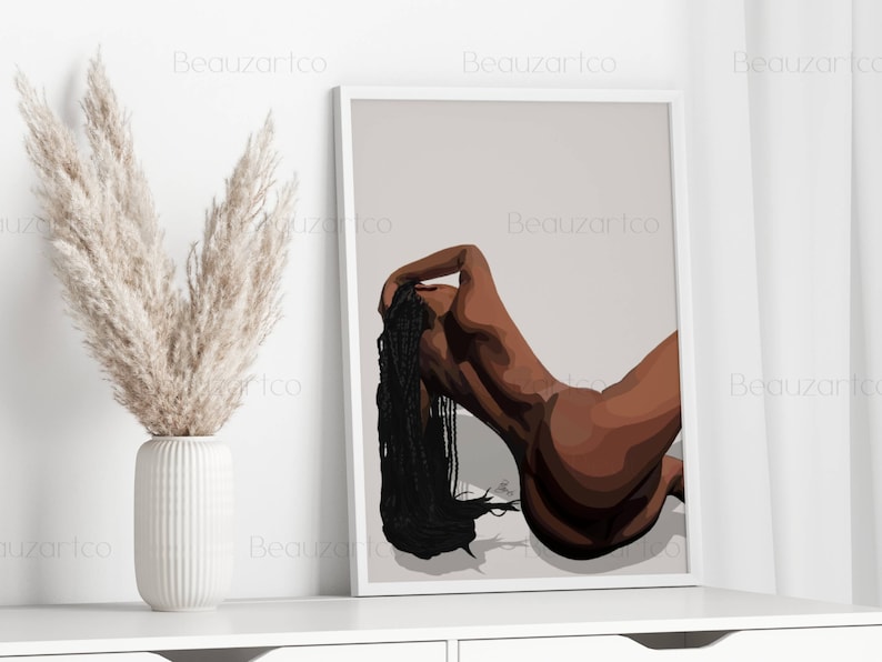 Naked Black Woman Wall Art, Black Art Prints, Minimalist Cultured Art, Vintage Woman Art, African American Wall Art, Black Owned Shops image 6