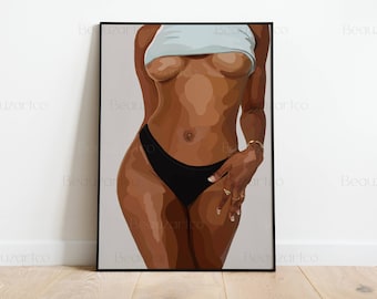 Afro naakt zwarte vrouw kunst, Afrikaanse kunst, zwarte cultuur kunst, Afro-Amerikaanse kunst, abstracte Afrikaanse kunst, digitale kunst