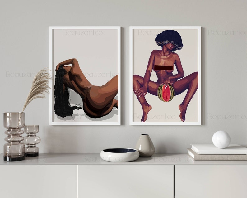 Naked Black Woman Wall Art, Black Art Prints, Minimalist Cultured Art, Vintage Woman Art, African American Wall Art, Black Owned Shops image 4