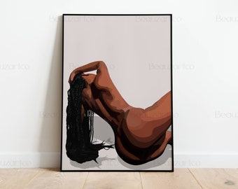 Naked Black Woman Wall Art, Black Art Prints, Minimalist Cultured Art, Vintage Woman Art, African American Wall Art, Black Owned Shops