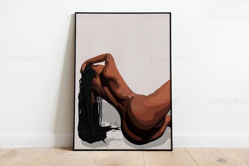 Naked Black Woman Wall Art, Black Art Prints, Minimalist Cultured Art, Vintage Woman Art, African American Wall Art, Black Owned Shops image 1