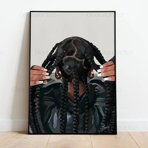 Black Woman With Black Braids Wall Art, Black Art Prints, Black People Art, Black Girl Art, African American Wall Art, Black Culture Art
