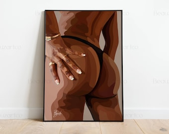 Printable Black Art Prints, Black Digital Art, Feminist Wall Art, Naked Black Woman Art, Butt Wall Art, Body Positivity, Black Owned Shops