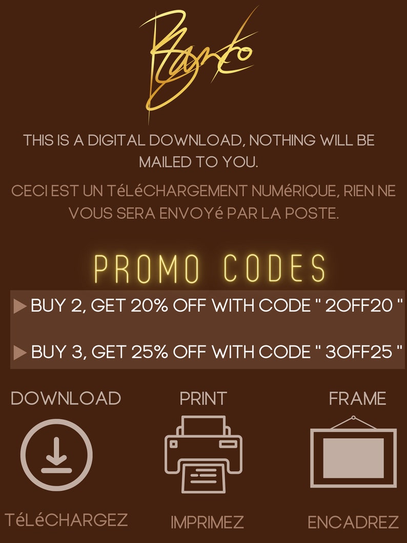May include: A digital download graphic with a gold background and black text. The graphic includes the text "PROMO CODES" and two discount codes: "BUY 2, GET 20% OFF WITH CODE "2OFF20" and "BUY 3, GET 25% OFF WITH CODE "3OFF25".