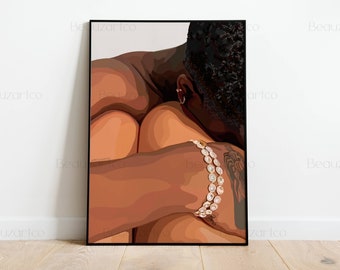 Póster de pareja negra, amor negro, arte del amor, arte negro, arte afro, arte abstracto, arte personalizado, arte de hombre negro, arte de pared