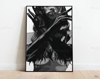 Printable Black Woman Wall Art, Black Art Prints, Black And White Portrait, Black Art, Abstract African American Wall Art, Black Owned Shops