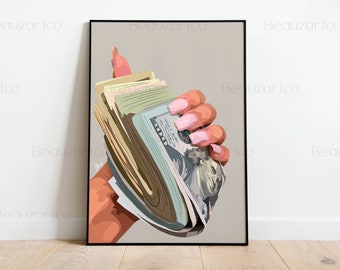 Póster de Mujer con Dinero, Jefa, Arte de Moda, Arte Cultural Negro, Arte Afroamericano, Arte Abstracto Africano, Arte Digital