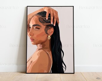 Black Woman With Boho Braids Wall Art, Black Art Prints, Black Girl Wall Art, Black Woman Art, African American Wall Art, Black Owned Shops