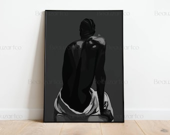 Homem Africano Preto e Branco, Arte Afro, Arte Africana, Arte da Cultura Negra, Arte Afro-Americana, Impressão Digital