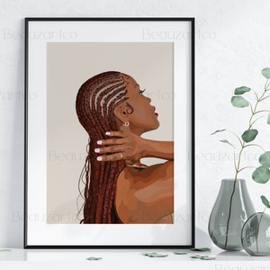 Black Woman With Red Cornrows Wall Art, Braids Art, Minimalist Cultured Art, Vintage Woman Art, African American Wall Art, Black Owned Shops