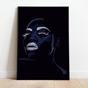 May include: A digital illustration of a person's face with closed eyes. The face is outlined in white against a dark blue background.