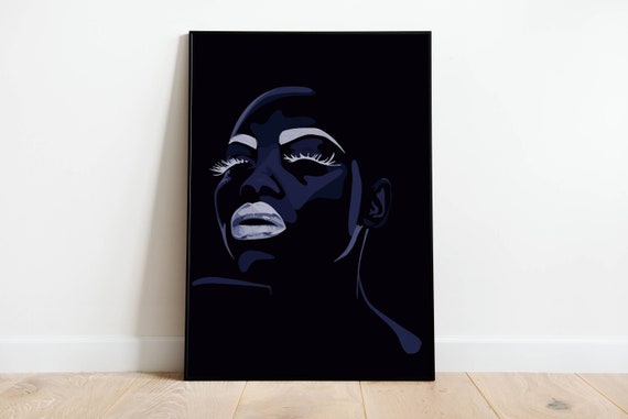 Affiche Art Noire, Art mural afro-américain, Black Owned, Artiste Noire, Portrait minimaliste, Art Noire Et Blanc