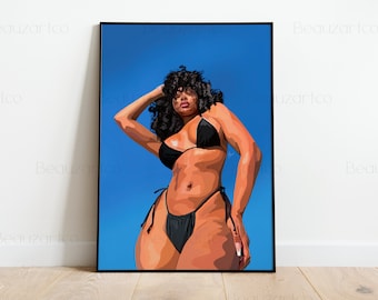 Black Art Prints | Tropical Black Woman Art, Black Owned Shops Art, Black Girl Wall Art, Black Culture Wall Art, Black Woman Art, Afro Art