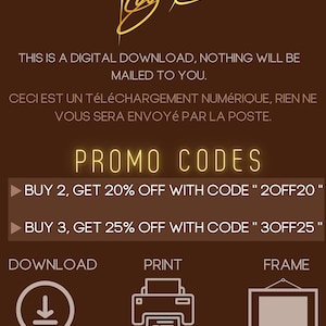 May include: A digital download graphic with a gold background and black text. The graphic includes the text "PROMO CODES" and two discount codes: "BUY 2, GET 20% OFF WITH CODE "2OFF20" and "BUY 3, GET 25% OFF WITH CODE "3OFF25".