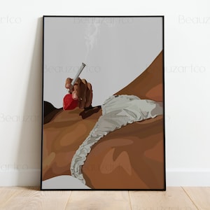 Woman With Cigarette Wall Art, Fashion Art, Naked Woman Wall Art, Black owned Shops Art, Feminine Art image 1