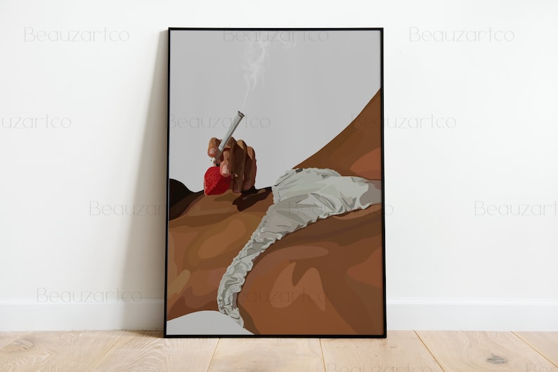 Woman With Cigarette Wall Art, Fashion Art, Naked Woman Wall Art, Black owned Shops Art, Feminine Art image 1