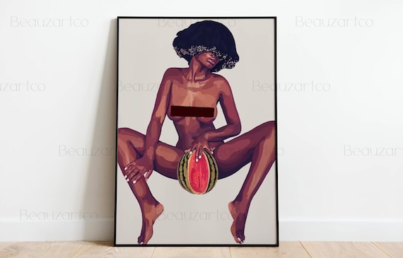 Art Afro Femme Noire Nue Avec Melon D'eau, Art Africain, Art Culture Noire, Art Afro-américain, Art African Abstrait, Art Numérique
