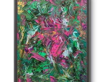Original Abstract Acrylic Painting Framed 61 x 82 cm on Canvas – Roses On The Roundabout