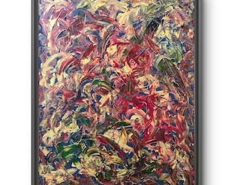 Original Abstract Oil Painting Framed on Canvas – Field Full of Folk