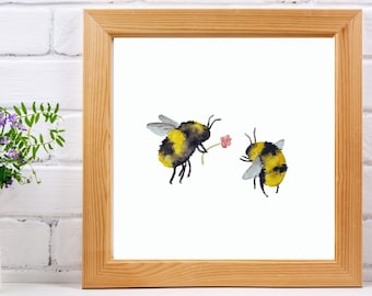 Biene Aquarell Biene, Blume, Kunstdruck, Honig, Kinderzimmer Wandkunst, Hummel, druckbare Wandkunst, Malerei, Insektenkunst, minimalistische Kunst