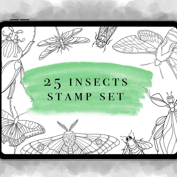 25 Insect Brushes for Procreate - Bug Stamp Set - Insect Procreate Stamp Set - Butterfly Moth Bee Beetle Stamps