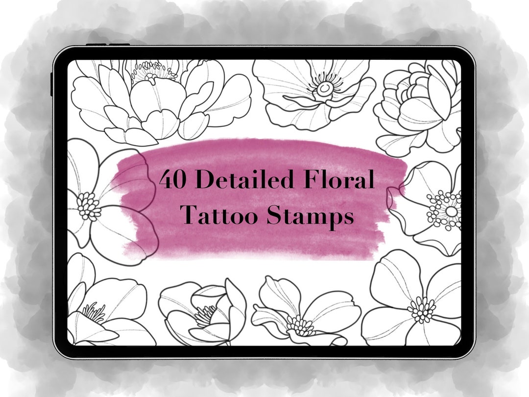 40 Detailed Floral Tattoo Stamps Floral Procreate Stamps Floral Stamp ...