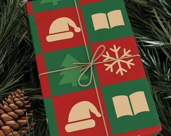 Bookish Wrapping Paper: Book Club Holiday Gift Wrap, Book Themed Christmas Present