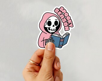 Kindle-sticker met skeletmotief, Halloween-decoratie met boekenthema, accessoires voor boekenliefhebbers voor waterfles of laptop
