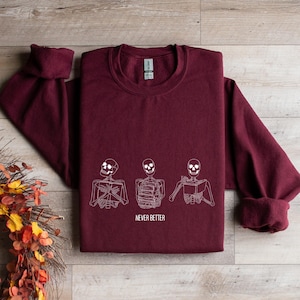 Skeleton Reader Sweatshirt, Bookish Halloween Sweatshirt, Fall Gifts for Readers, Cozy Gifts for Book Lovers, Spooky Season Crewneck