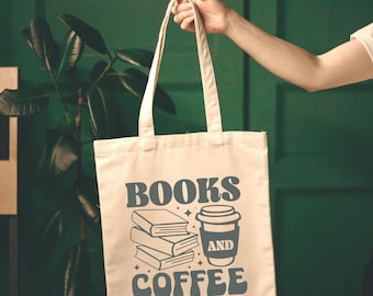 Bookish Tote Bag, Gift for Reader, Coffee Lover Canvas Tote