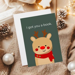 Leesgrage kerstwenskaart, Merry Bookmas kerstkaartenset, boekenliefhebber cadeau, feestelijke lezer briefpapier, leesgrage winterkaartpakket