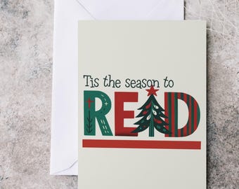 Bookish Christmas Card, Book Lover Gift, Festive Holiday Greeting Cards for Readers and Book Clubs