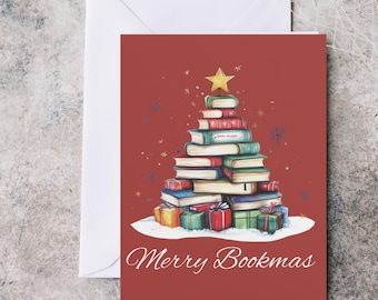 Bookish Christmas Card, Book Lover Gift, Festive Holiday Greeting Cards for Readers and Book Clubs