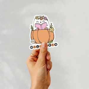 Book Ghost Kindle Sticker, Cute Halloween Pumpkin Sticker, Spooky Book Lover, Fall Reading Accessory, Bookstagram Decor, Reader Vinyl Decal