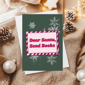 Leesgrage wenskaart, kerstkaartenset, Merry Bookmas kerstkaart, cadeau boekenliefhebber, feestelijk briefpapier, winterlezer wenskaartset
