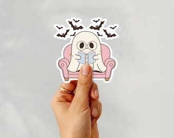 Ghost Kindle Sticker, Book Lover Stickers for Water bottle or Laptop, Bookish Halloween Accessories