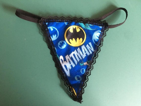 Womens Blue Flannel BATMAN Superhero Comic Book String Thong Underwear
