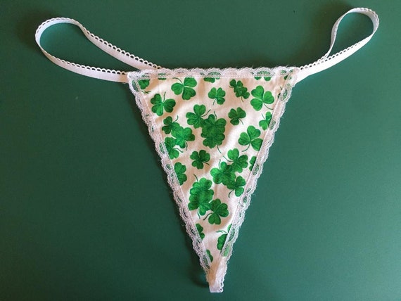 Womens Irish SHAMROCKS St Patricks Day White String Thong Underwear 