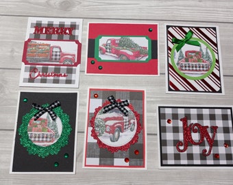 DIY Christmas greeting cards, Do IT yourself Christmas crafts, Farm truck Christmas, Buffalo check greeting cards, Xmas crafts, Christmas