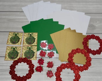 Red Glitter Wreath Christmas Card Kit: Handmade Holiday Cards