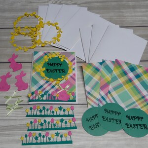 Kit biglietti di auguri coniglietto pasquale, biglietti fai da te pasquali, kit per la creazione di biglietti pretagliati, biglietti di Pasqua facili da assemblare, biglietti coniglietto con giardino fiorito, kit per biglietti