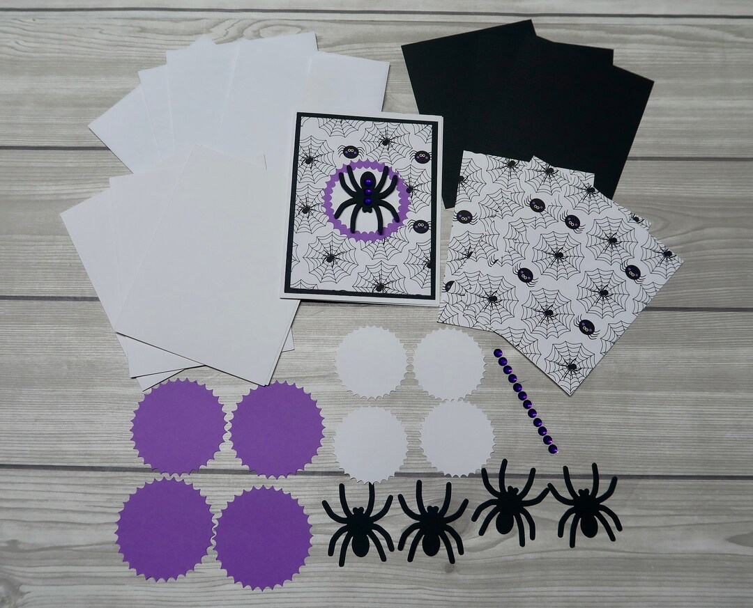 Spider Halloween Card Kit: DIY Handmade Purple Spiderweb Cards - Etsy