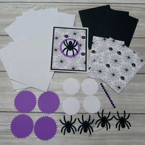Spider DIY card-kit, Spiderweb Halloween Card Kit, Purple Card-kit, Gift for crafter, 4 ct Card Kit, Easy to make, Handmade Halloween Cards