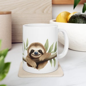 Ceramic Mug Sloth mug Gift Gift for her Gift for him Sloth Pattern mug simple Animal mug