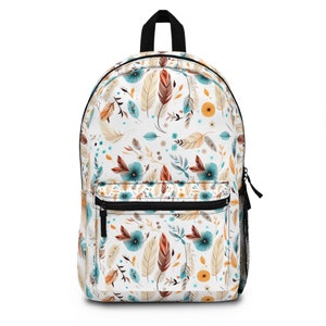 Boho Feather Floral Backpack: Lightweight Polyester Travel Bag