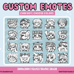 20 PACK | CUSTOM EMOTES | Chibi Boy Emotes | Twitch Emotes | Customize Your Emote Colors