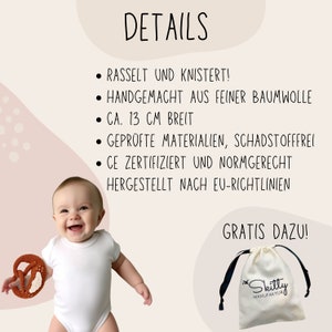 Brezel Rassel, Brezen Babyrassel, Häkelbrezel, Babygeschenk Geburt, Spielzeug Brezel Kaufladen, Häkelbrezen Bild 7