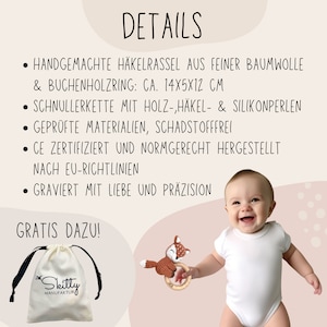 Schnullerkette, Babyrassel Fuchs, Geschenk zur Geburt Bild 6