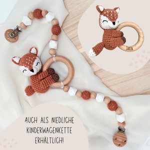 Schnullerkette, Babyrassel Fuchs, Geschenk zur Geburt Bild 2