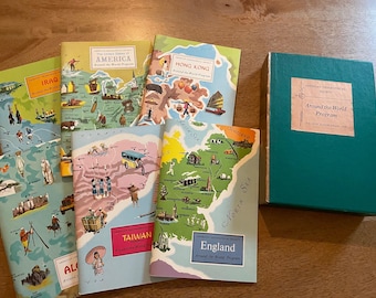Vintage 1960s Around the World Booklet Set: American Geographical Society, 6 Countries + Stickers